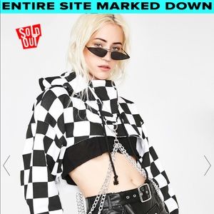 Cropped checkered hoodie